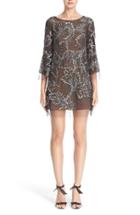 Women's Marchesa Embellished Three Quarter Sleeve Tulle Tunic