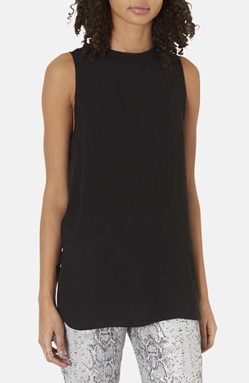 Topshop Chiffon Tunic Top Black