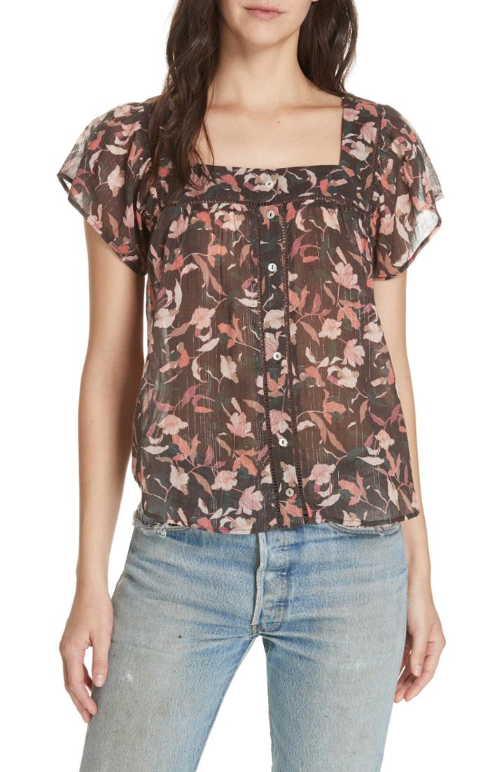 Women's Dolan Tali Square Neck Print Top - Black