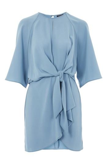 Women's Topshop Tie Front Minidress Us (fits Like 2-4) - Blue