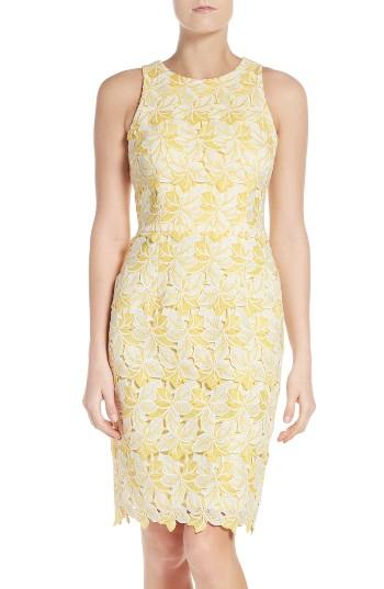 Petite Women's Maggy London Lace Sheath Dress P - Yellow