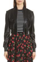 Women's Michael Kors Leather Bomber Jacket - Black