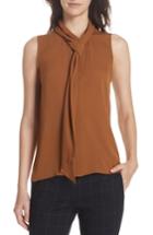 Women's Theory Draped Tie Neck Silk Georgette Shell, Size - Brown