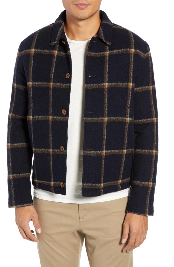 Men's Ymc Regular Fit Faux Shearling Lined Check Wool Groundhog Jacket - Blue