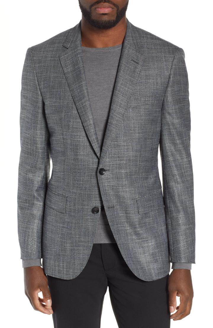 Men's Boss T-heel Trim Fit Plaid Wool Blend Sport Coat