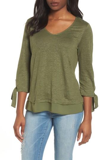 Women's Sanctuary Sylvie Tiered Hem Linen Tee, Size - Green