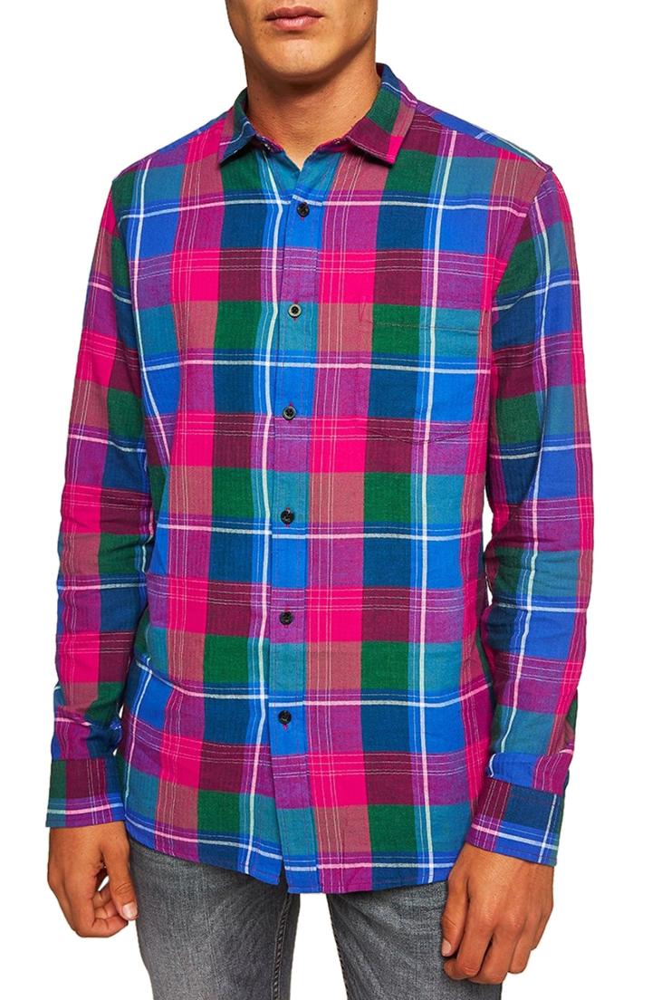 Men's Topman Checked Classic Fit Shirt - Pink