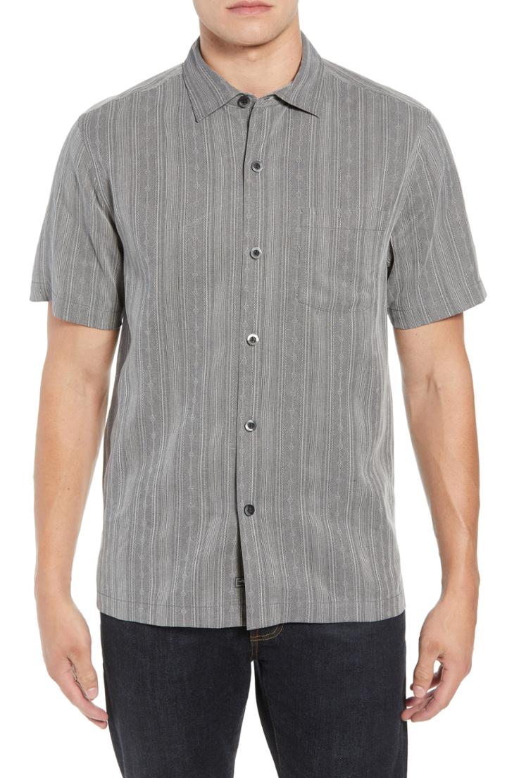 Men's Tommy Bahama San Ramone Regular Fit Stripe Silk Shirt, Size - Black
