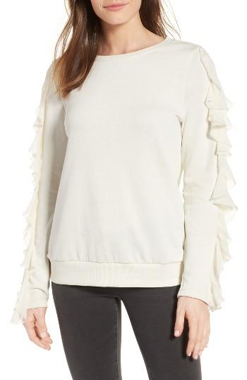 Women's Halogen Ruffle Trim Sweatshirt - Ivory