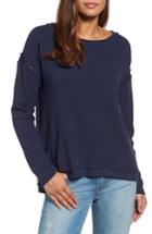 Women's Caslon Crochet Lace Trim Sweatshirt, Size - Blue