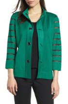 Women's Ming Wang Stripe Sleeve Knit Jacket - Green