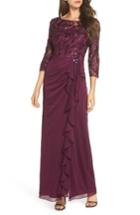 Women's Alex Evenings Ruffle Detail Column Gown - Purple
