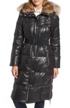 Women's Andrew Marc Lacquer Down Puffer Jacket With Faux Fur Hood - Black