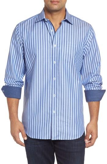 Men's Bugatchi Classic Fit Striped Sport Shirt, Size - Blue