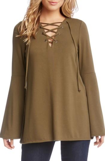 Women's Karen Kane Bell Sleeve Lace-up Top - Green