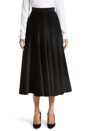 Women's Sara Battaglia Velvet A-line Midi Skirt Us / 48 It - Black