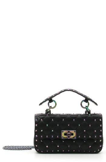 Valentino Garavani Small Oil Slick Rockstud Spike Lambskin Shoulder Bag - Black