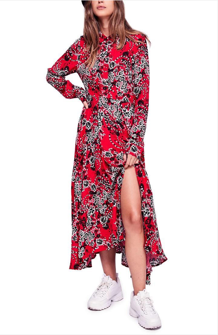 Women's Free People Tough Love Maxi Shirtdress - Red