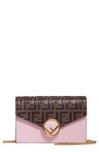 Women's Fendi Logo Calfskin Leather Wallet On A Chain - Pink