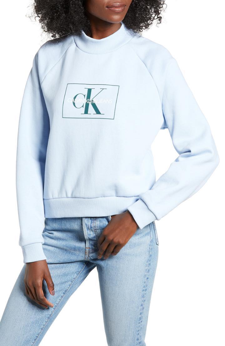 Women's Calvin Klein Jeans Mock Neck Sweatshirt - Blue