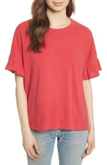 Women's The Great. The Ruffle Sleeve Tee - Red