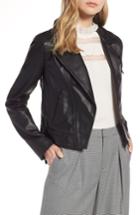 Women's Halogen Leather Moto Jacket, Size - Black