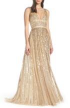 Women's Mac Duggal Deep V-neck Sequin Stripe Gown - Metallic