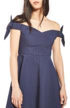 Women's Topshop Bow Off The Shoulder Dress Us (fits Like 0) - Blue