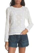 Women's Veronica Beard Carmen Lace Inset Embroidered Blouse - White