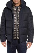 Men's Andrew Marc Quilted Down Jacket With Zip Out Bib, Size - Blue