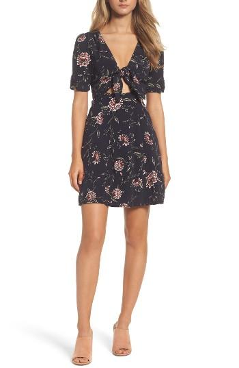 Women's Bardot Tie Front Floral Dress - Black