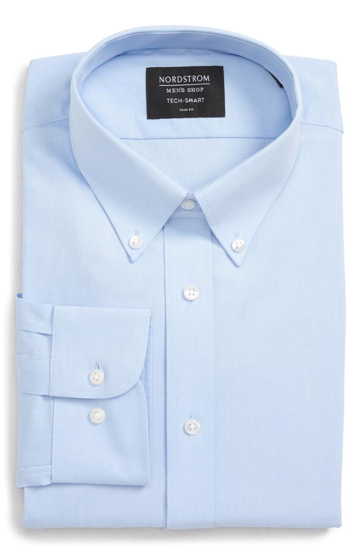 Men's Nordstrom Men's Shop Tech-smart Trim Fit Stretch Pinpoint Dress Shirt