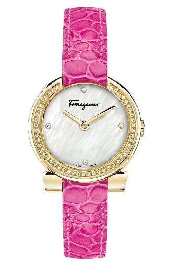 Women's Salvatore Ferragamo Gancino Evening Leather Strap Watch, 30mm