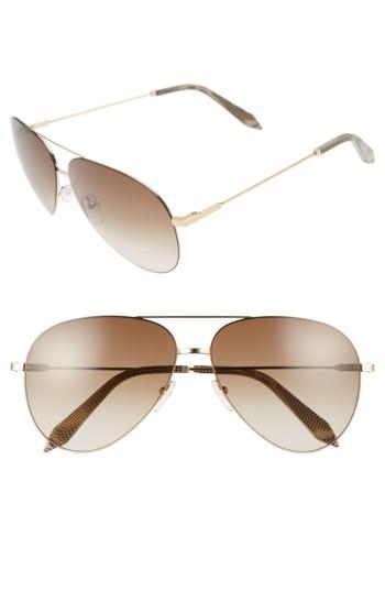 Women's Victoria Beckham Classic Victoria Feather 62mm Aviator Sunglasses - Gold/ Brown