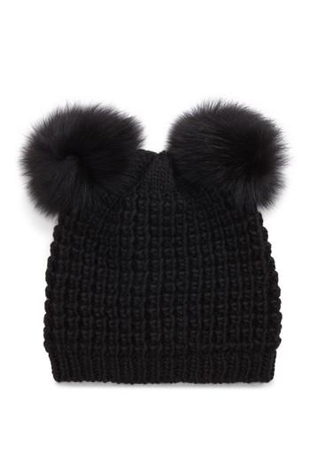 Women's Kyi Kyi Genuine Fox Fur Pompoms Hat - Black
