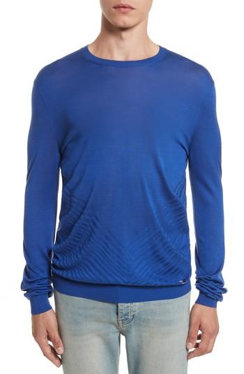 Men's Versace Collection Silk Crewneck Sweatshirt, Size - Blue