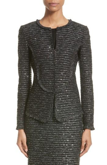 Women's St. John Collection Sparkle Wave Tweed Knit Jacket - Black