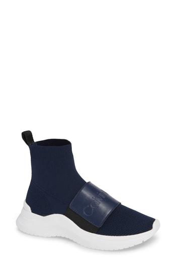 Women's Calvin Klein Uni Sock Knit Sneaker M - Blue