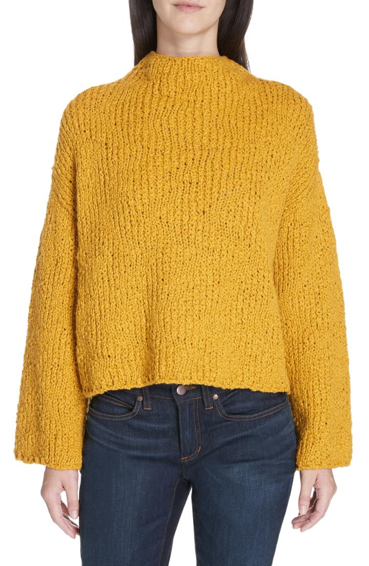 Women's Eileen Fisher Funnel Neck Cotton Sweater, Size - Yellow