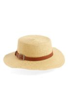 Women's David & Young Buckle Straw Boater Hat - Beige
