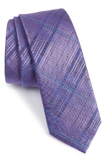 Men's Calibrate Silves Stone Plaid Skinny Tie, Size - Purple