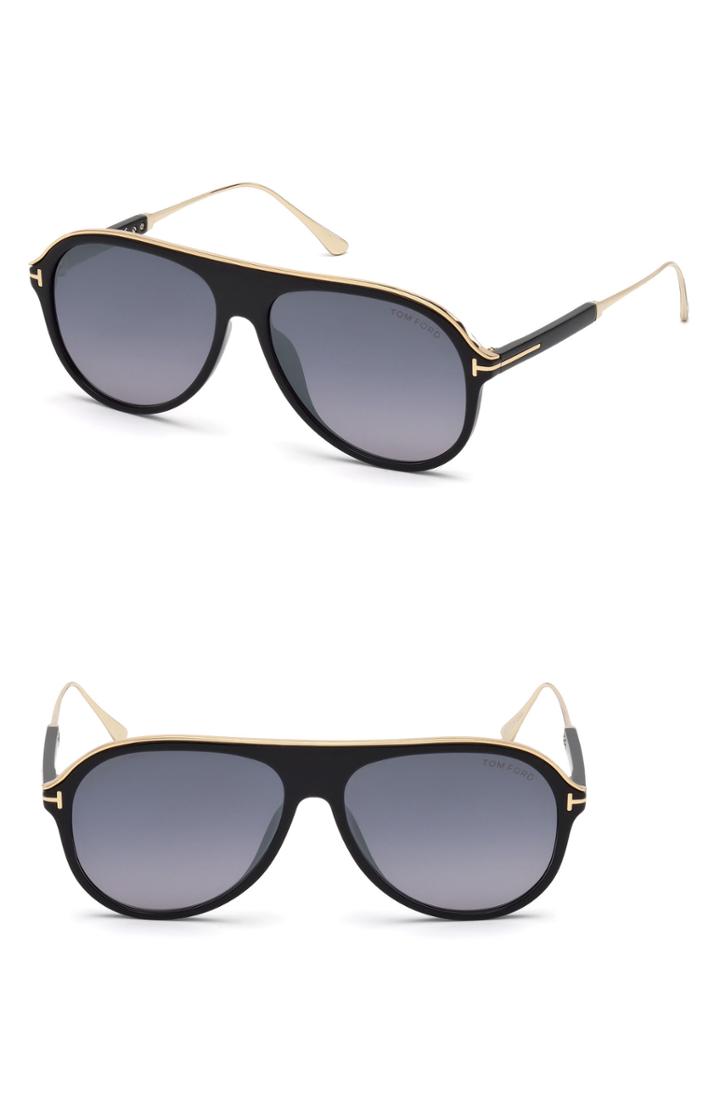 Men's Tom Ford Nicholai-02 57mm Sunglasses - Shiny Black / Smoke Mirror