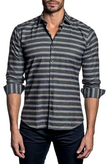 Men's Jared Lang Trim Fit Stripe Sport Shirt - Grey