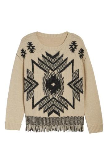 Women's Press Fringe Sweater - Beige