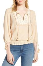 Women's Lucky Brand Embroidered Cotton Tassel Top - Beige