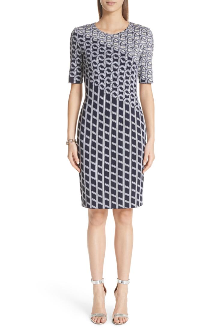 Women's St. John Collection Chain Swirl Jacquard Knit Dress - Blue