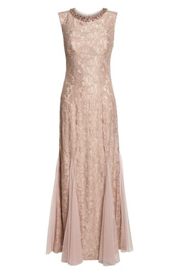 Women's Alex Evenings Tulle & Lace Gown - Beige