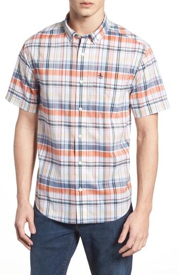 Men's Original Penguin P55 Stretch Woven Shirt, Size - Blue