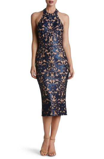 Women's Dress The Population Cassie Sequin Midi Dress - Blue