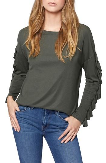 Petite Women's Sanctuary Leona Ruffle Sleeve Sweater P - Green
